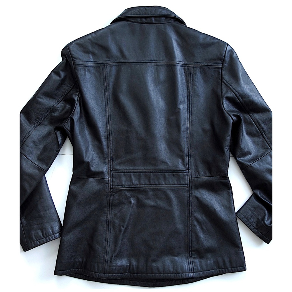 Vintage Wilsons Black Leather Button Jacket Medium - Picture 3 of 8